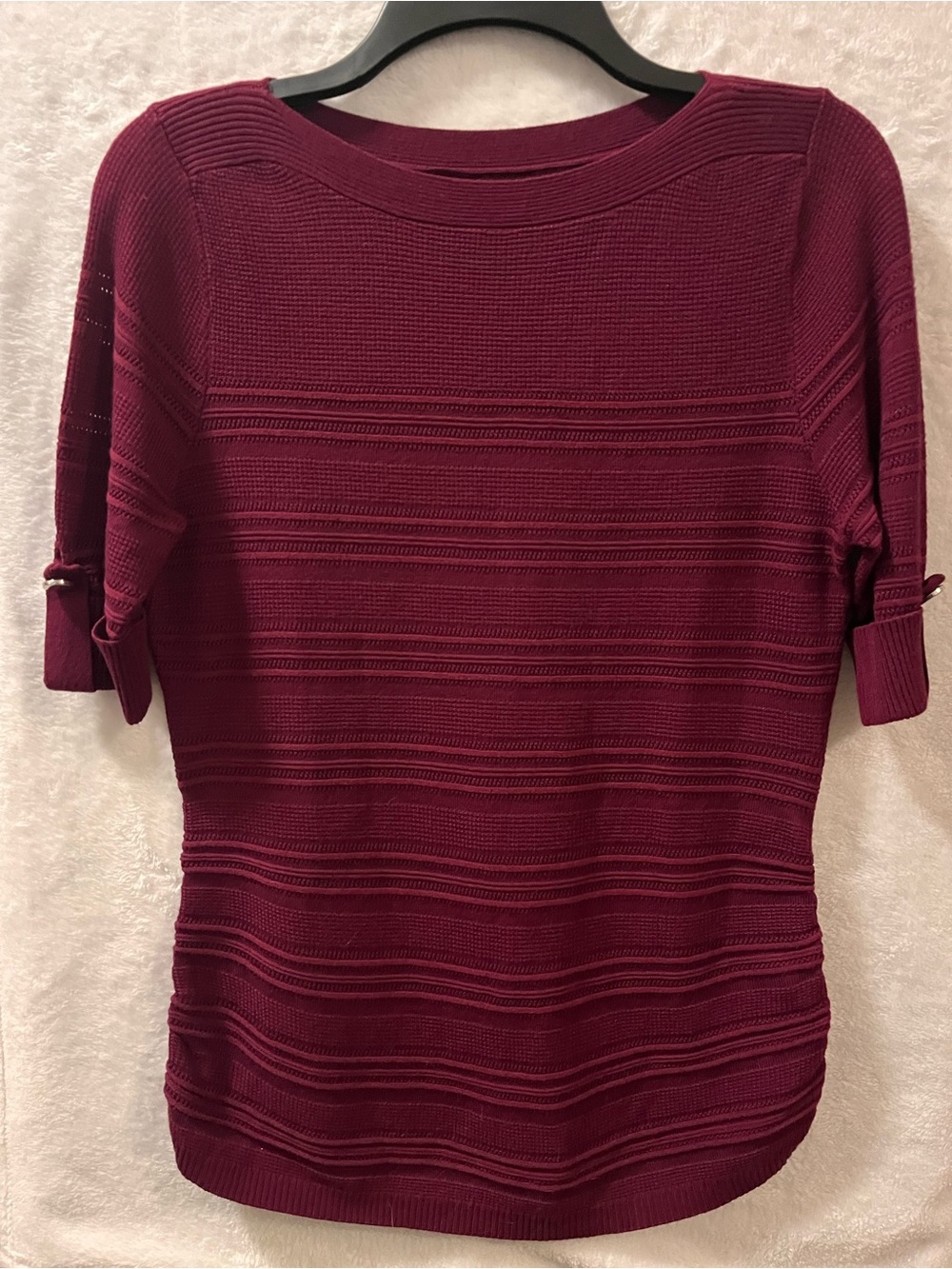 Like New APT.9 Women’s Ribbed Knit Elbow-Sleeve Top - Burgundy S